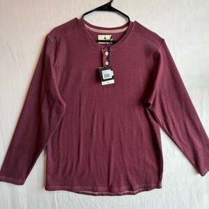 The Normal Brand Puremeso Two Button Henley in Wine